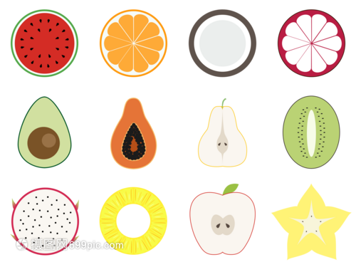 扁平风水果切面集合 瓜果美学初探
